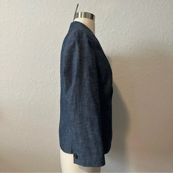 The Limited S Cropped Denim/Chambray 3/4 Sleeve Heathered Suit Jacket Blazer - Picture 6 of 10